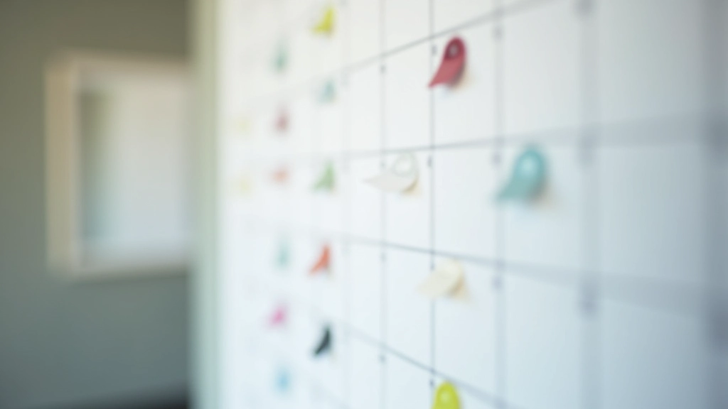 Calendar on wall showing marked days and 30-day completion, close-up of tracking system with different colored markers and notes