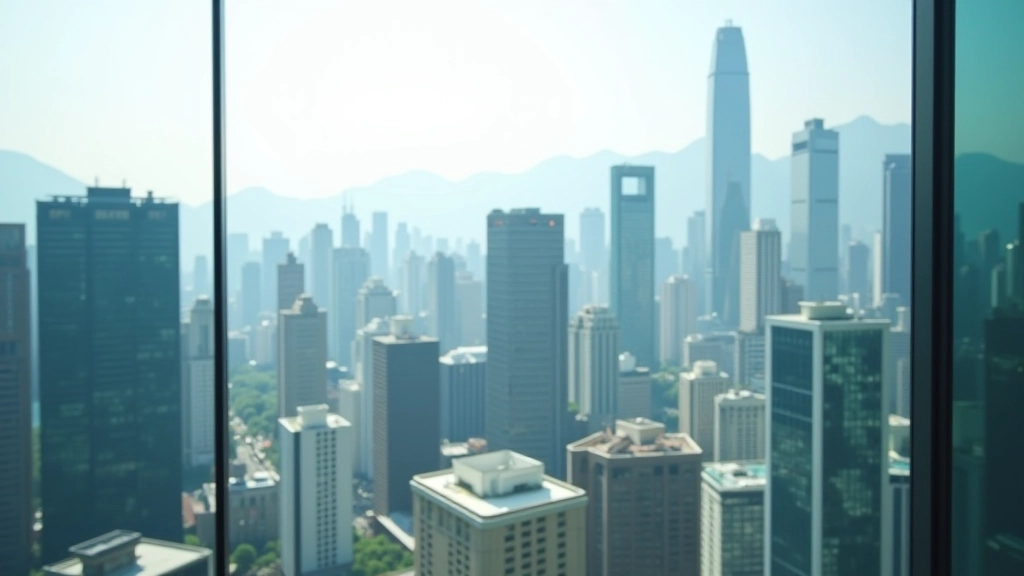 Hong Kong business district with modern office buildings and skyline view