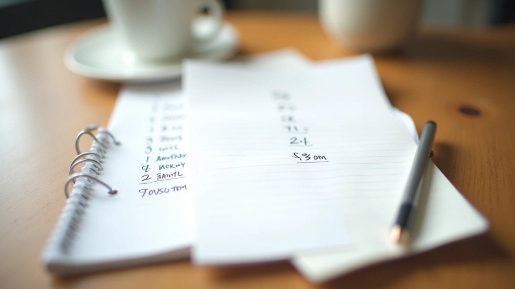 Notebook with handwritten time blocks showing morning deep work session, afternoon meetings, and evening admin time