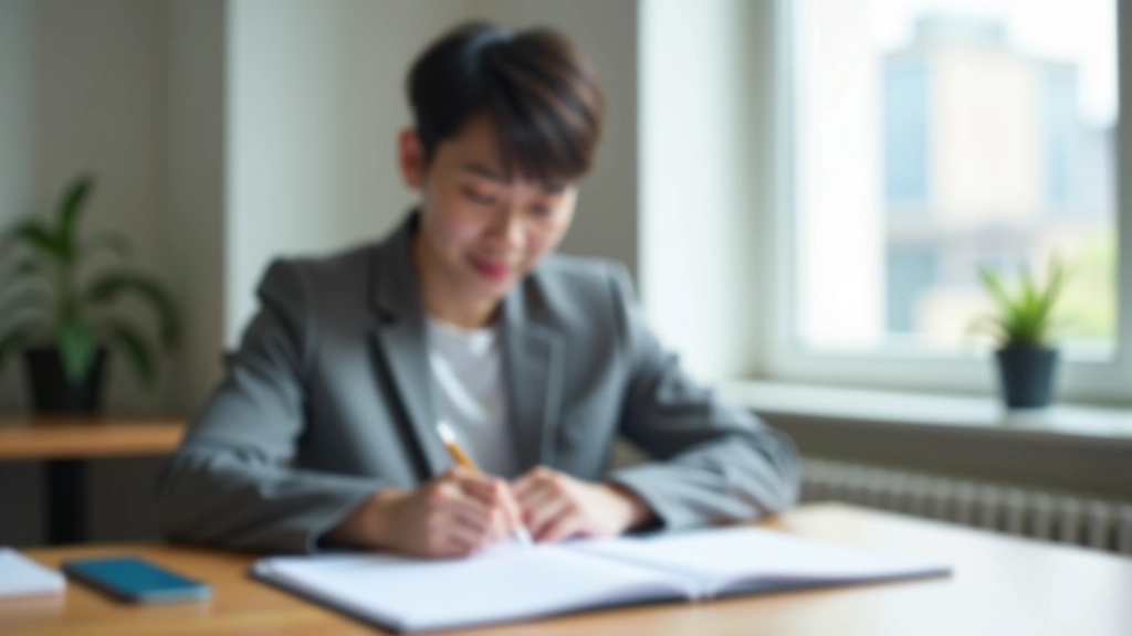 Person sitting at wooden desk with calendar and planner, looking focused while planning daily schedule, natural light from window, calm workspace