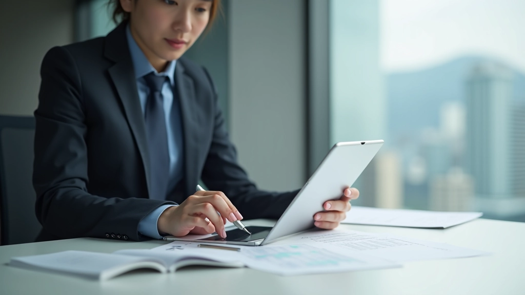 Person at desk using digital planner on tablet with calendar view and to-do lists